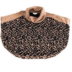 Fever Sweater Poncho Womens S/M Animal Print Turtleneck Tan Black Oversized